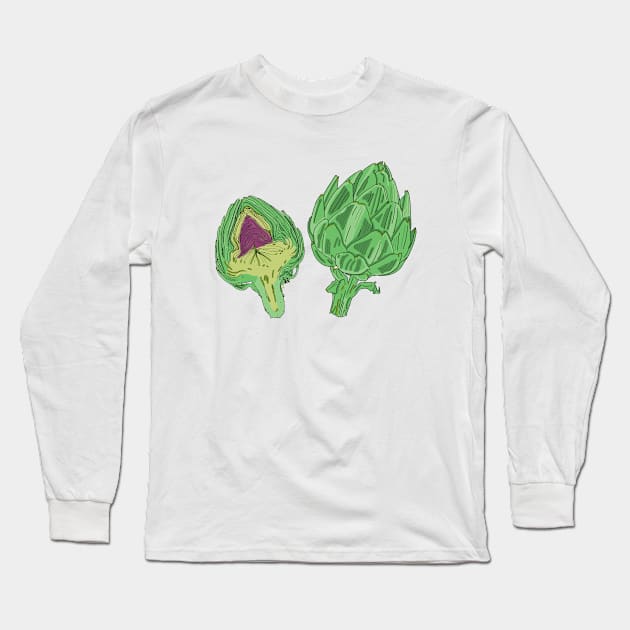 artichokes digital painting Long Sleeve T-Shirt by Katherine Montalto